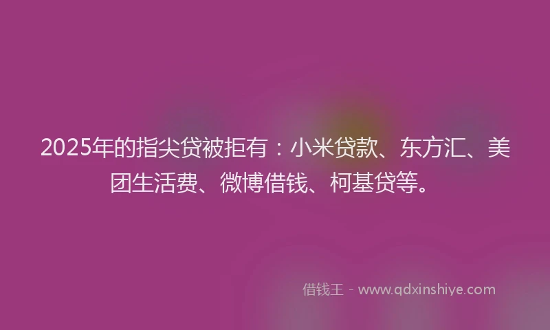 2025年的指尖贷被拒有：小米贷款、东方汇、美团生活费、微博借钱、柯基贷等。