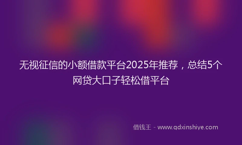 无视征信的小额借款平台2025年推荐，总结5个网贷大口子轻松借平台