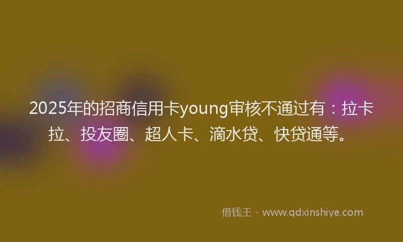 2025年的招商信用卡young审核不通过有：拉卡拉、投友圈、超人卡、滴水贷、快贷通等。