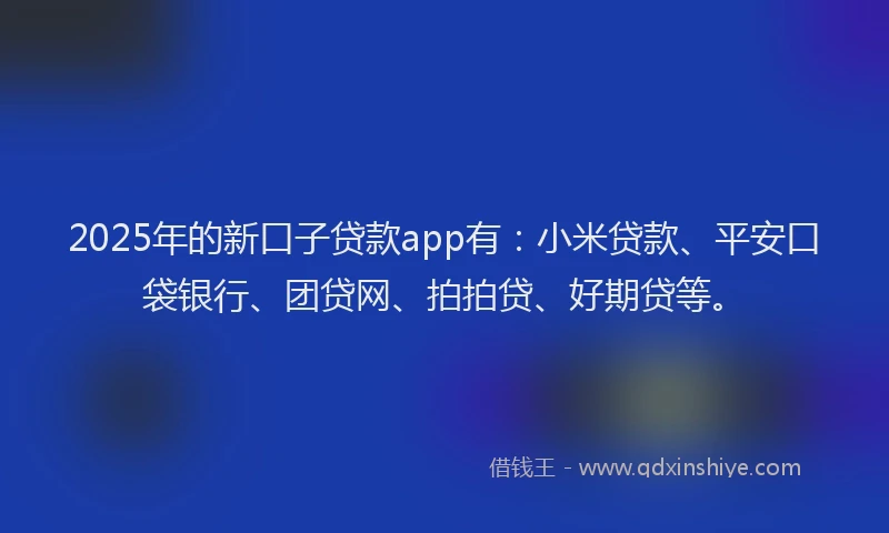 2025年的新口子贷款app有：小米贷款、平安口袋银行、团贷网、拍拍贷、好期贷等。