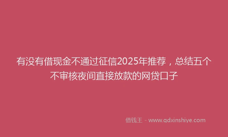 有没有借现金不通过征信2025年推荐，总结五个不审核夜间直接放款的网贷口子