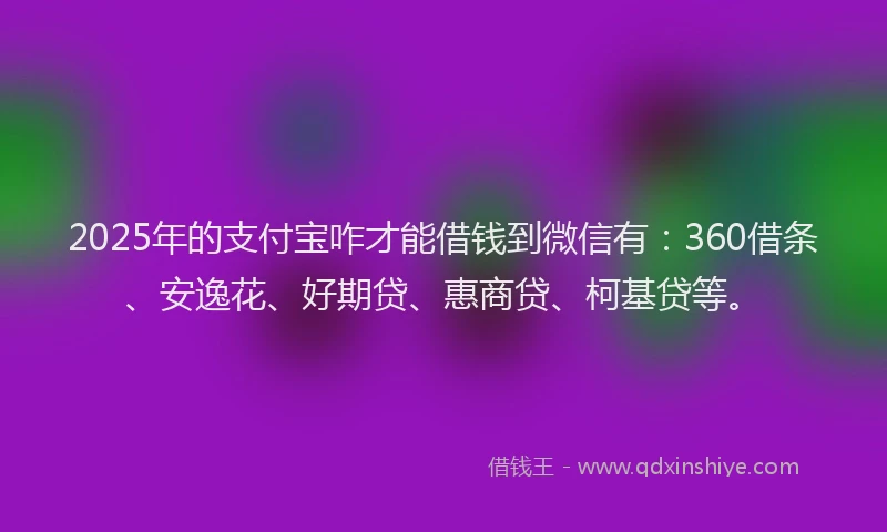 2025年的支付宝咋才能借钱到微信有：360借条、安逸花、好期贷、惠商贷、柯基贷等。