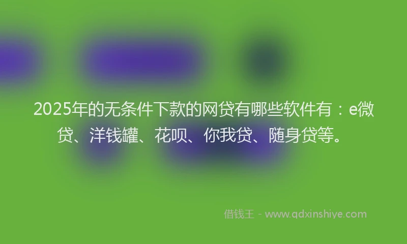 2025年的无条件下款的网贷有哪些软件有：e微贷、洋钱罐、花呗、你我贷、随身贷等。