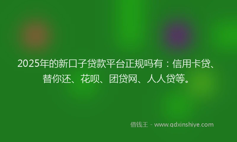 2025年的新口子贷款平台正规吗有：信用卡贷、替你还、花呗、团贷网、人人贷等。