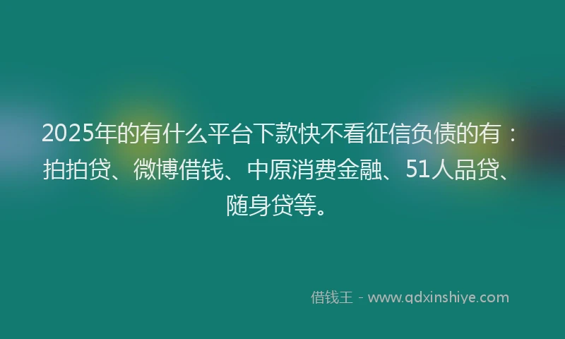 2025年的有什么平台下款快不看征信负债的有：拍拍贷、微博借钱、中原消费金融、51人品贷、随身贷等。