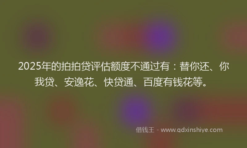 2025年的拍拍贷评估额度不通过有：替你还、你我贷、安逸花、快贷通、百度有钱花等。