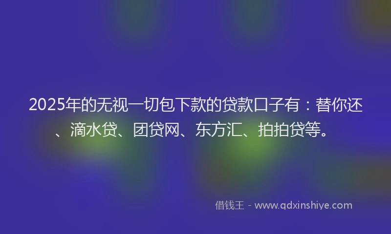 2025年的无视一切包下款的贷款口子有：替你还、滴水贷、团贷网、东方汇、拍拍贷等。