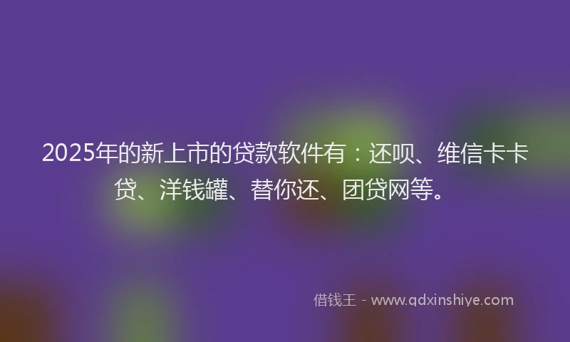 2025年的新上市的贷款软件有：还呗、维信卡卡贷、洋钱罐、替你还、团贷网等。