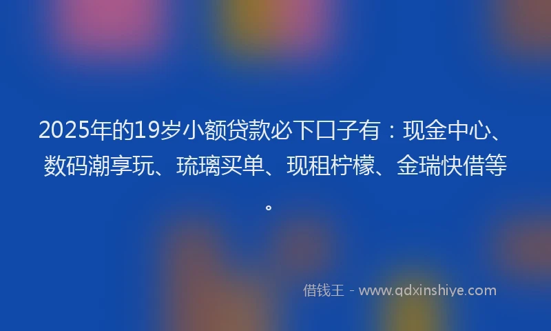2025年的19岁小额贷款必下口子有：现金中心、数码潮享玩、琉璃买单、现租柠檬、金瑞快借等。