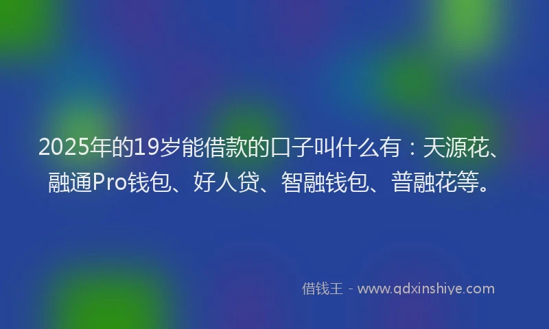 2025年的19岁能借款的口子叫什么有：天源花、融通Pro钱包、好人贷、智融钱包、普融花等。