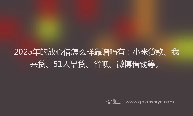 2025年的放心借怎么样靠谱吗有：小米贷款、我来贷、51人品贷、省呗、微博借钱等。