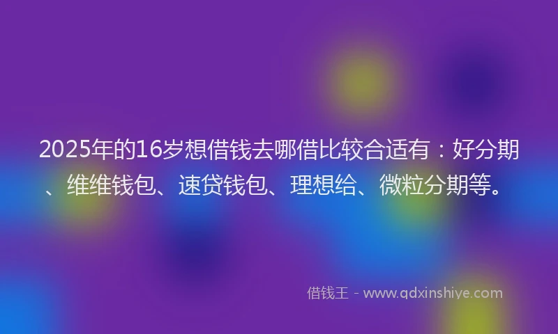 2025年的16岁想借钱去哪借比较合适有：好分期、维维钱包、速贷钱包、理想给、微粒分期等。