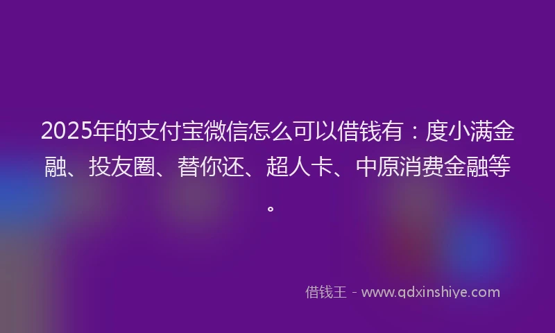 2025年的支付宝微信怎么可以借钱有：度小满金融、投友圈、替你还、超人卡、中原消费金融等。