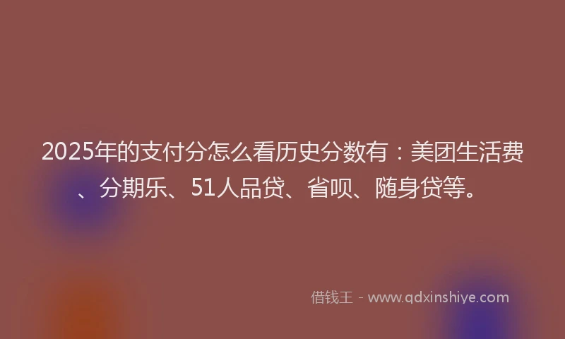 2025年的支付分怎么看历史分数有：美团生活费、分期乐、51人品贷、省呗、随身贷等。