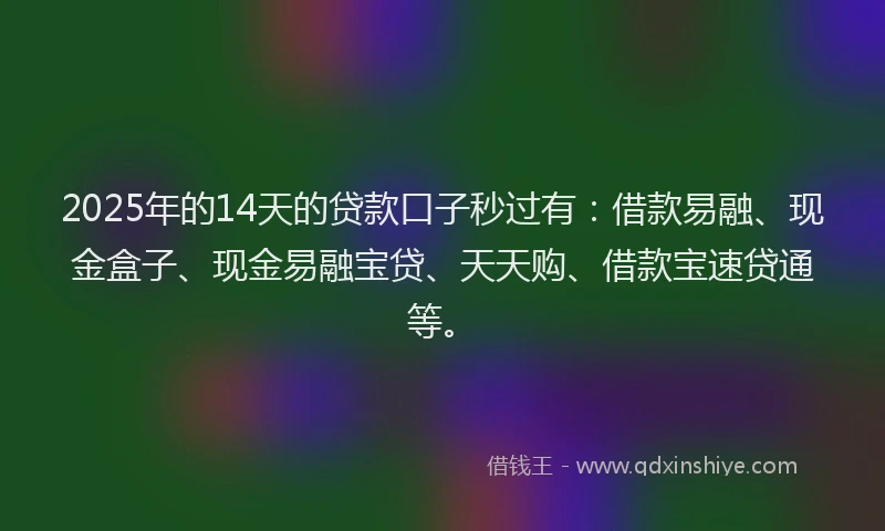 2025年的14天的贷款口子秒过有：借款易融、现金盒子、现金易融宝贷、天天购、借款宝速贷通等。