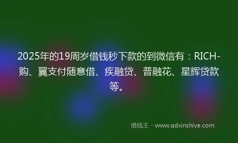 2025年的19周岁借钱秒下款的到微信有：RICH-购、翼支付随意借、疾融贷、普融花、星辉贷款等。