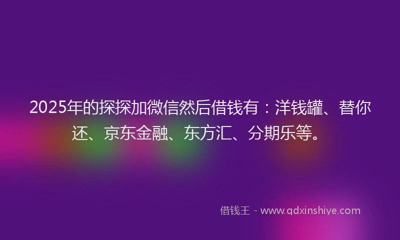 2025年的探探加微信然后借钱有:洋钱罐、替你还、京东金融、东方汇、分期乐等。
