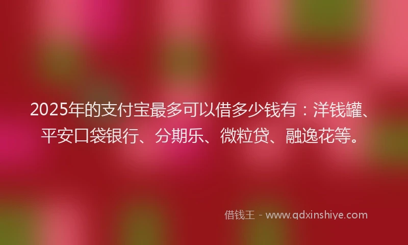 2025年的支付宝最多可以借多少钱有：洋钱罐、平安口袋银行、分期乐、微粒贷、融逸花等。