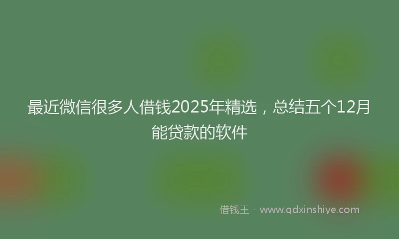 最近微信很多人借钱2025年精选，总结五个12月能贷款的软件