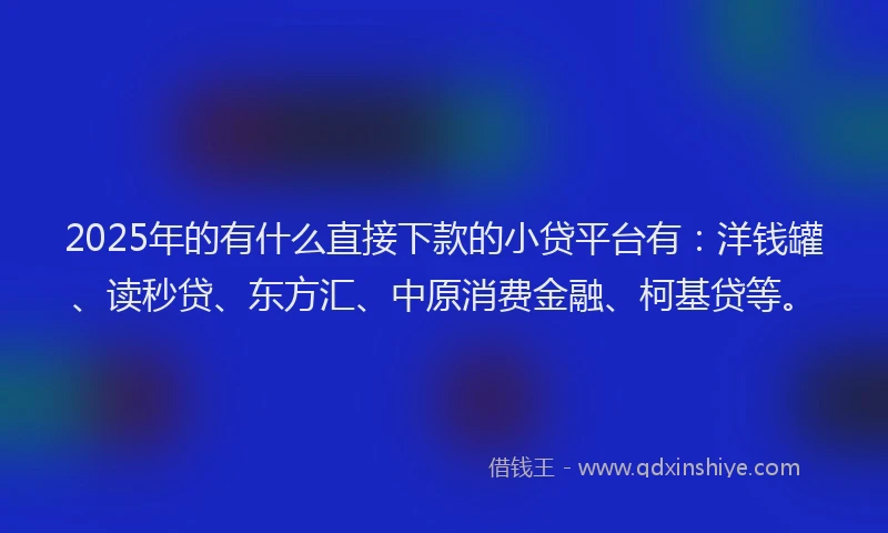 2025年的有什么直接下款的小贷平台有：洋钱罐、读秒贷、东方汇、中原消费金融、柯基贷等。