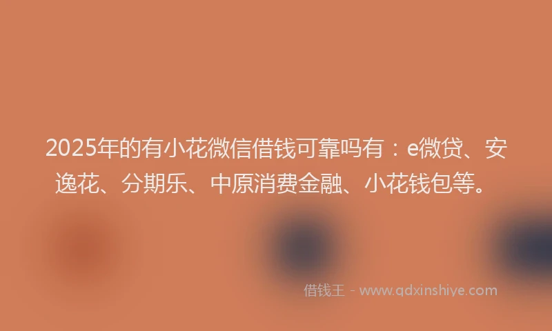 2025年的有小花微信借钱可靠吗有：e微贷、安逸花、分期乐、中原消费金融、小花钱包等。