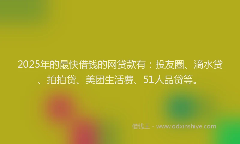2025年的最快借钱的网贷款有：投友圈、滴水贷、拍拍贷、美团生活费、51人品贷等。