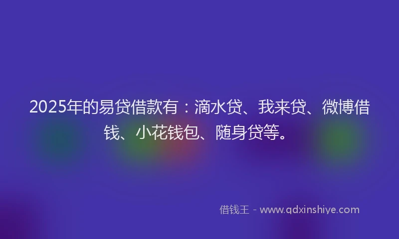 2025年的易贷借款有：滴水贷、我来贷、微博借钱、小花钱包、随身贷等。