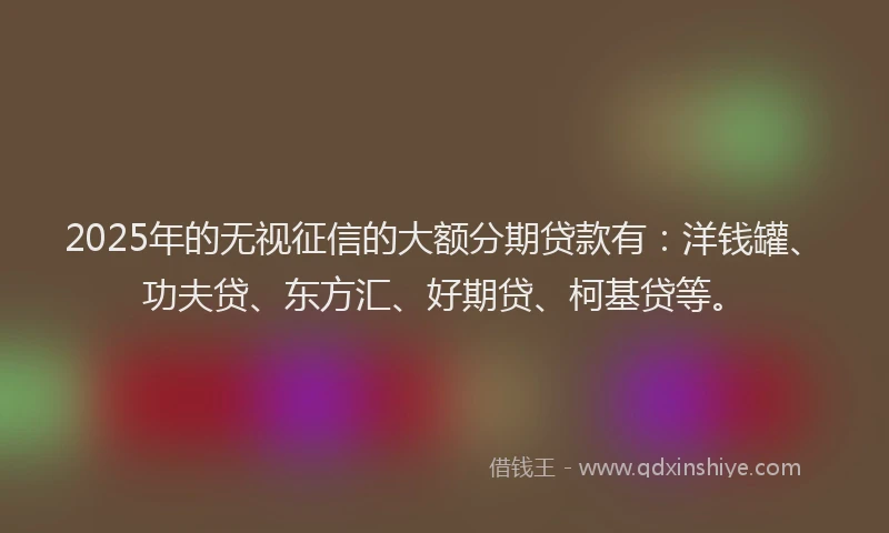 2025年的无视征信的大额分期贷款有：洋钱罐、功夫贷、东方汇、好期贷、柯基贷等。