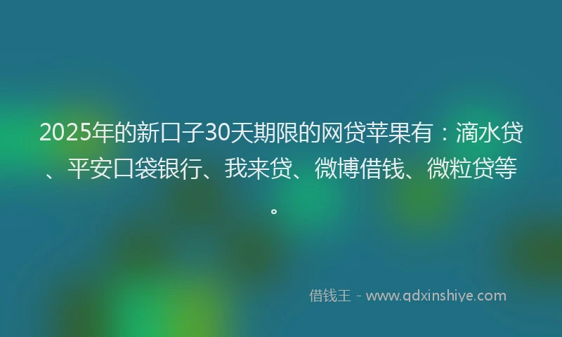 2025年的新口子30天期限的网贷苹果有：滴水贷、平安口袋银行、我来贷、微博借钱、微粒贷等。