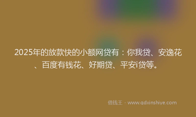 2025年的放款快的小额网贷有：你我贷、安逸花、百度有钱花、好期贷、平安i贷等。