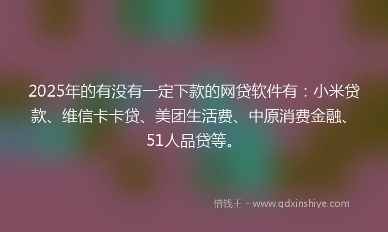 2025年的有没有一定下款的网贷软件有：小米贷款、维信卡卡贷、美团生活费、中原消费金融、51人品贷等。