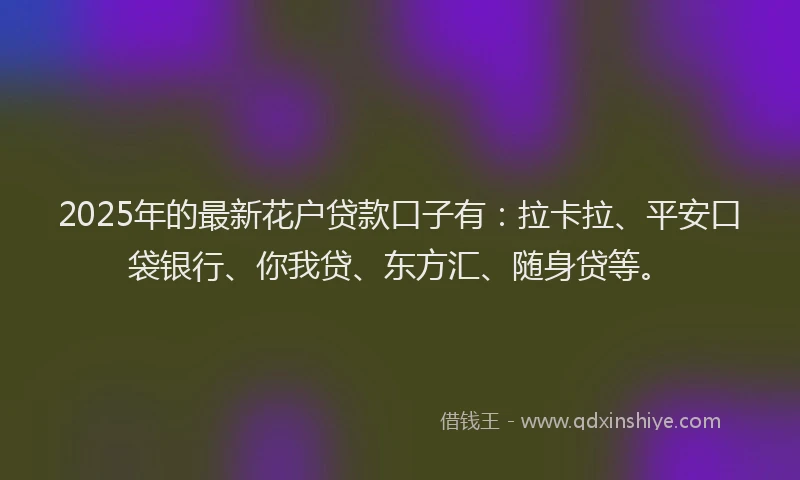2025年的最新花户贷款口子有：拉卡拉、平安口袋银行、你我贷、东方汇、随身贷等。