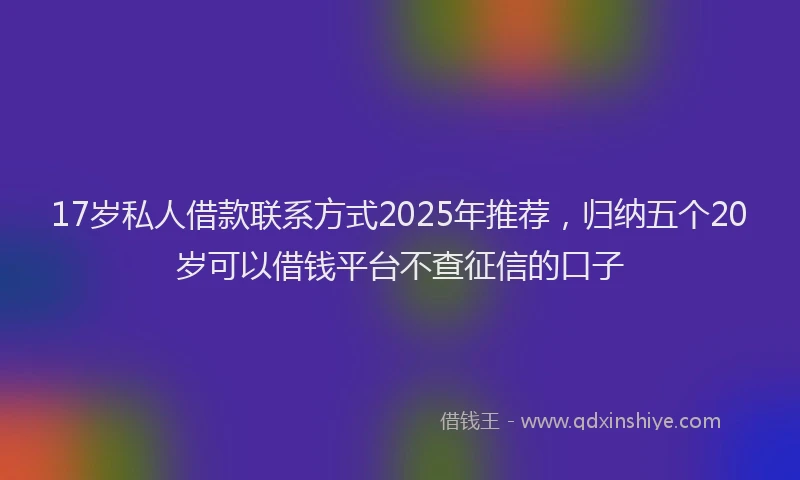 17岁私人借款联系方式2025年推荐，归纳五个20岁可以借钱平台不查征信的口子