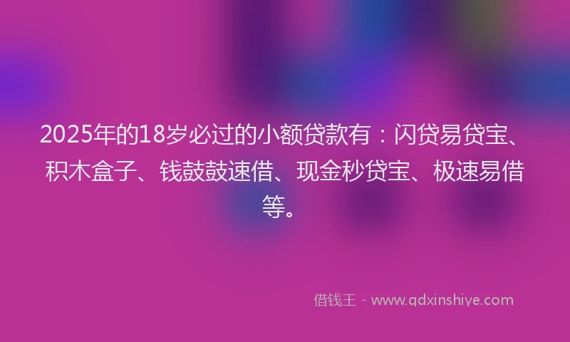 2025年的18岁必过的小额贷款有：闪贷易贷宝、积木盒子、钱鼓鼓速借、现金秒贷宝、极速易借等。