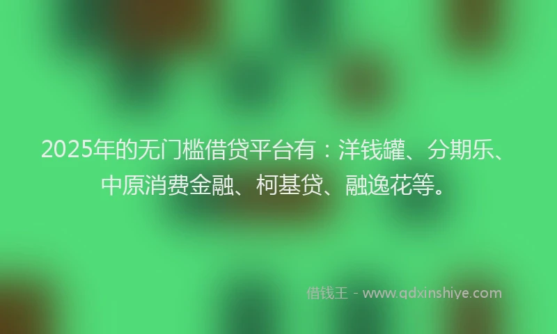 2025年的无门槛借贷平台有：洋钱罐、分期乐、中原消费金融、柯基贷、融逸花等。