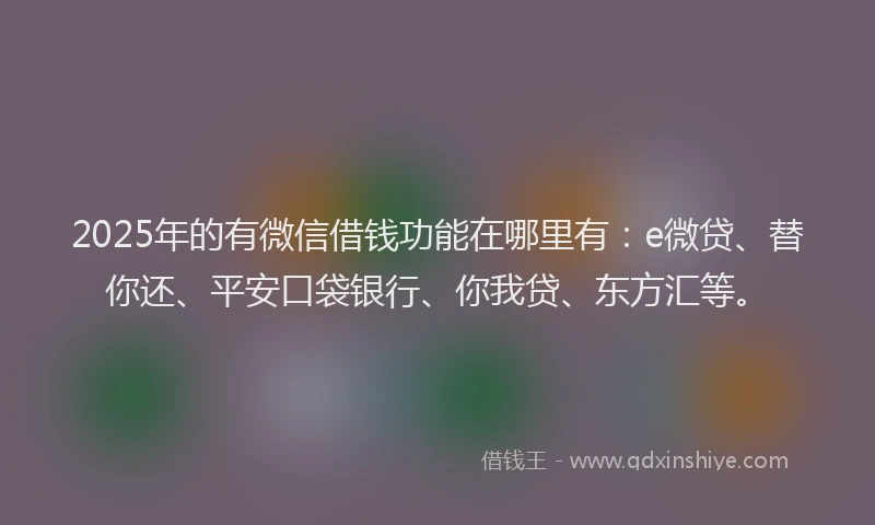 2025年的有微信借钱功能在哪里有：e微贷、替你还、平安口袋银行、你我贷、东方汇等。