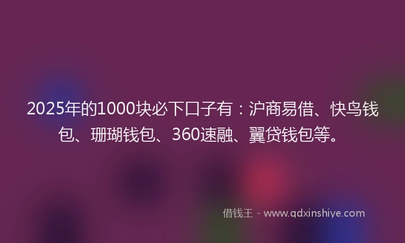 2025年的1000块必下口子有：沪商易借、快鸟钱包、珊瑚钱包、360速融、翼贷钱包等。