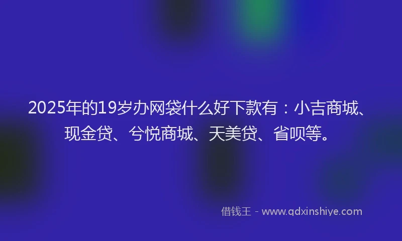 2025年的19岁办网袋什么好下款有：小吉商城、现金贷、兮悦商城、天美贷、省呗等。