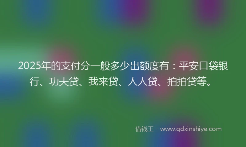 2025年的支付分一般多少出额度有：平安口袋银行、功夫贷、我来贷、人人贷、拍拍贷等。