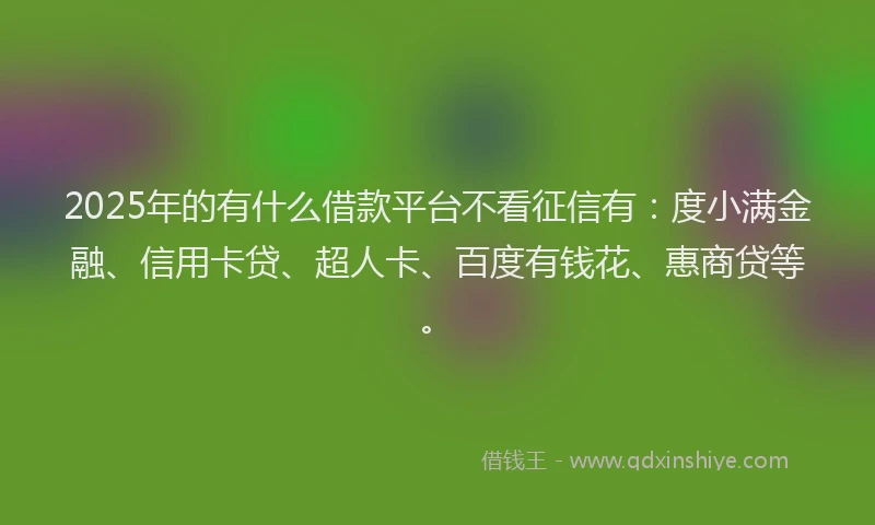 2025年的有什么借款平台不看征信有：度小满金融、信用卡贷、超人卡、百度有钱花、惠商贷等。