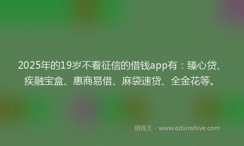 2025年的19岁不看征信的借钱app有：臻心贷、疾融宝盒、惠商易借、麻袋速贷、全金花等。
