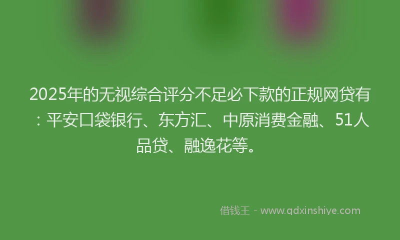 2025年的无视综合评分不足必下款的正规网贷有：平安口袋银行、东方汇、中原消费金融、51人品贷、融逸花等。