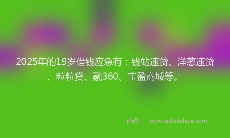 2025年的19岁借钱应急有：钱站速贷、洋葱速贷、粒粒贷、融360、宝盈商城等。