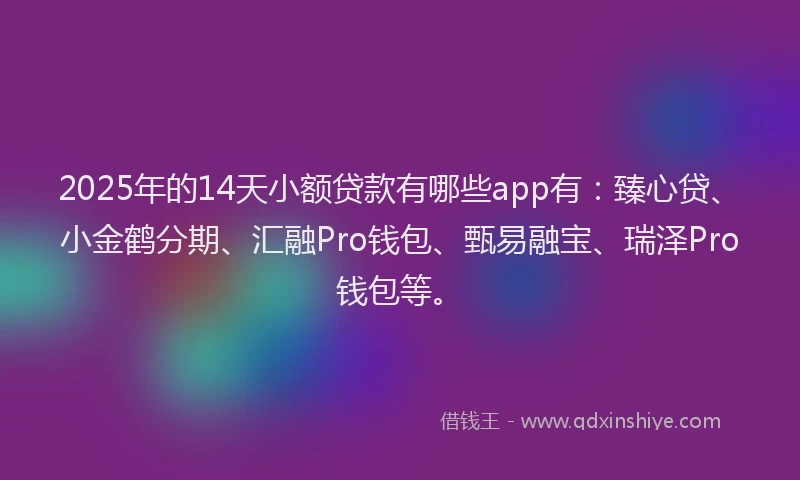 2025年的14天小额贷款有哪些app有：臻心贷、小金鹤分期、汇融Pro钱包、甄易融宝、瑞泽Pro钱包等。
