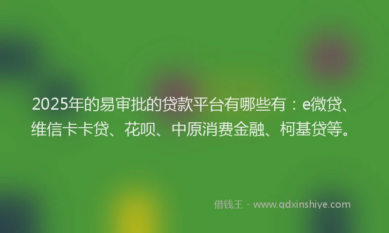 2025年的易审批的贷款平台有哪些有：e微贷、维信卡卡贷、花呗、中原消费金融、柯基贷等。
