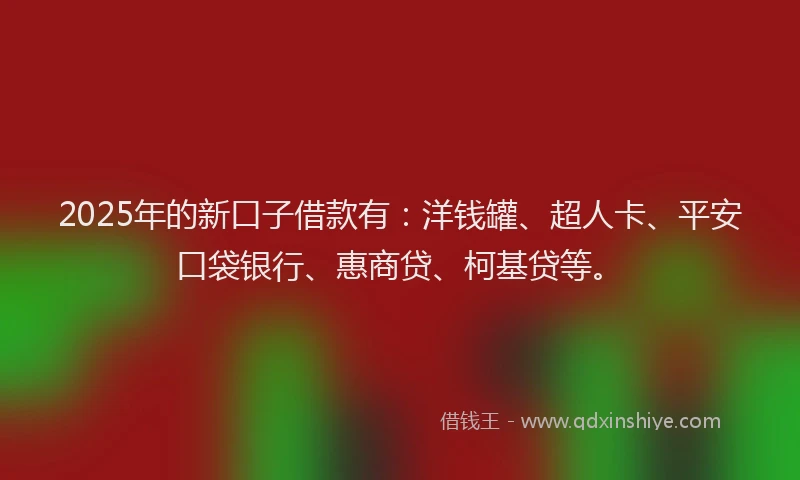 2025年的新口子借款有：洋钱罐、超人卡、平安口袋银行、惠商贷、柯基贷等。