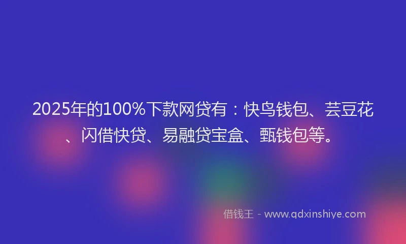 2025年的100%下款网贷有：快鸟钱包、芸豆花、闪借快贷、易融贷宝盒、甄钱包等。