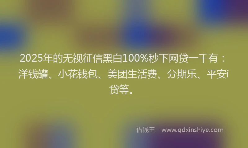 2025年的无视征信黑白100%秒下网贷一千有：洋钱罐、小花钱包、美团生活费、分期乐、平安i贷等。