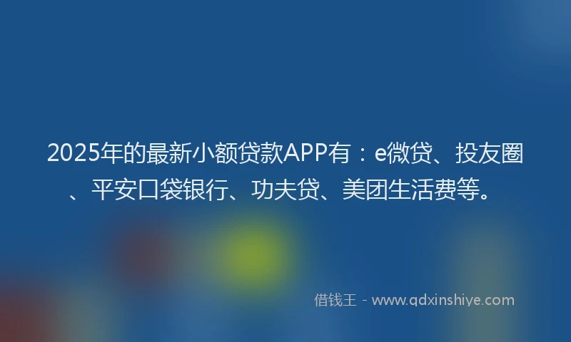 2025年的最新小额贷款APP有：e微贷、投友圈、平安口袋银行、功夫贷、美团生活费等。