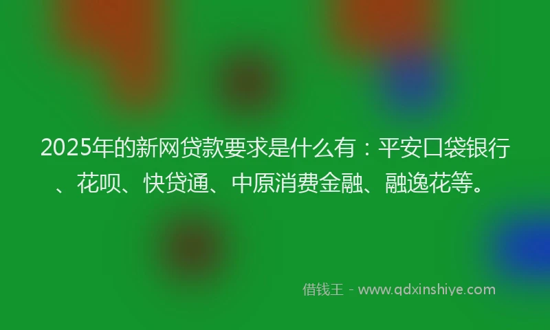2025年的新网贷款要求是什么有：平安口袋银行、花呗、快贷通、中原消费金融、融逸花等。